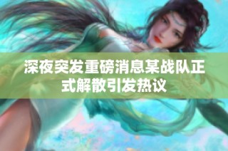 深夜突发重磅消息某战队正式解散引发热议