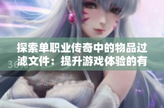 探索单职业传奇中的物品过滤文件：提升游戏体验的有效工具