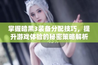 掌握暗黑3装备分配技巧，提升游戏体验的秘密策略解析