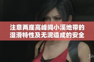 注意两座高峰间小溪地带的湿滑特性及无泥造成的安全隐患提示