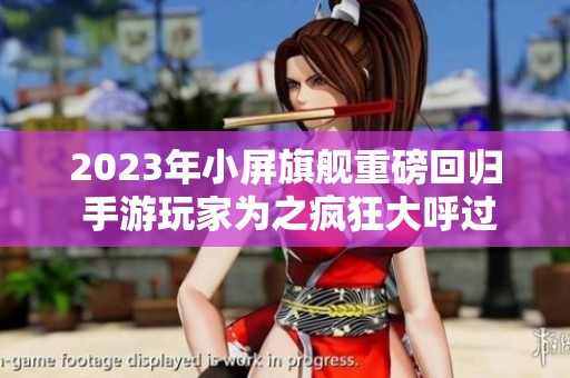 2023年小屏旗舰重磅回归 手游玩家为之疯狂大呼过瘾