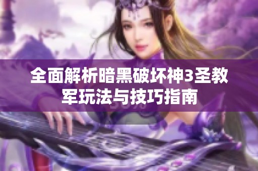 全面解析暗黑破坏神3圣教军玩法与技巧指南