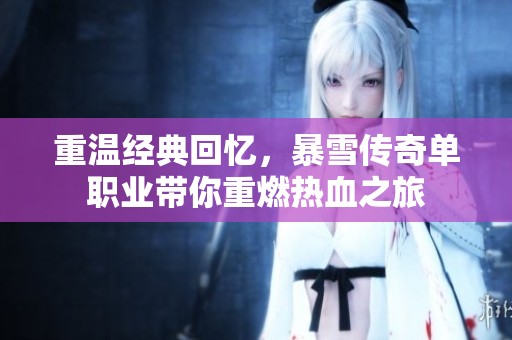 重温经典回忆，暴雪传奇单职业带你重燃热血之旅